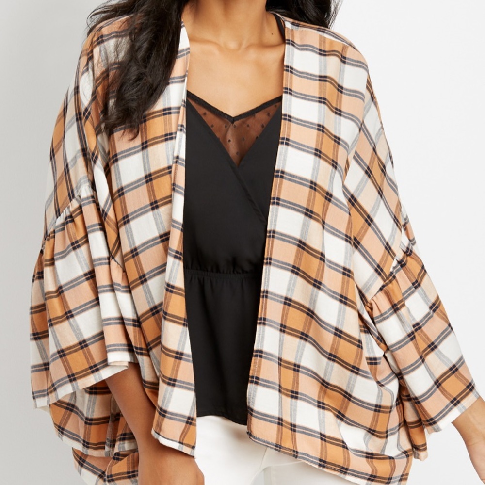 Maurices Plaid Kimono in Orange and Black
